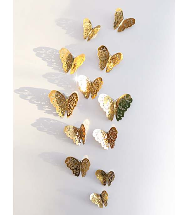 12Pcs Wall Decorations Hollowed-out 3D Butterfly Design Wall Art