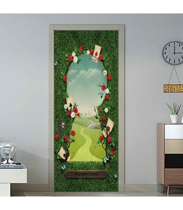 2Pcs Door Stickers Set 3D Sweet Flowers Pattern Decorative Decals