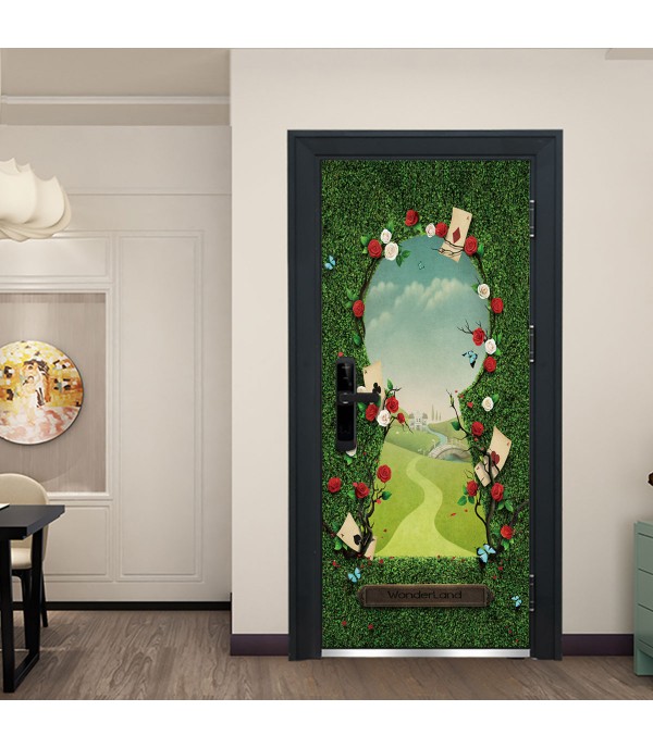 2Pcs Door Stickers Set 3D Sweet Flowers Pattern Decorative Decals