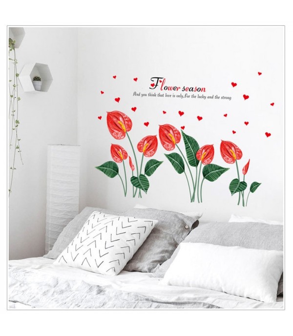 Wall Sticker Pastoral Style Anthurium Flower Pattern Home Living Room Wall Decals