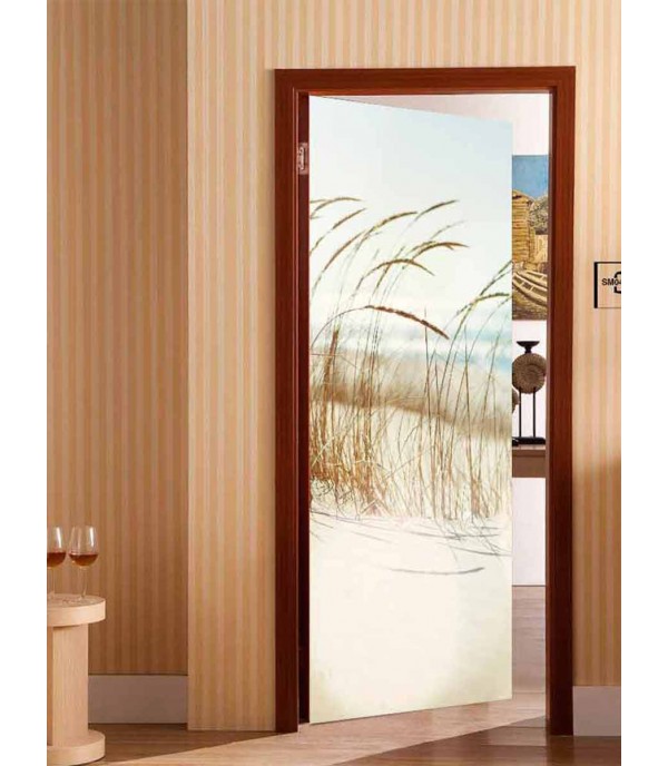 2Pcs Door Stickers Set Simple 3D Wheat Straw Pattern Self Adhesive Decals