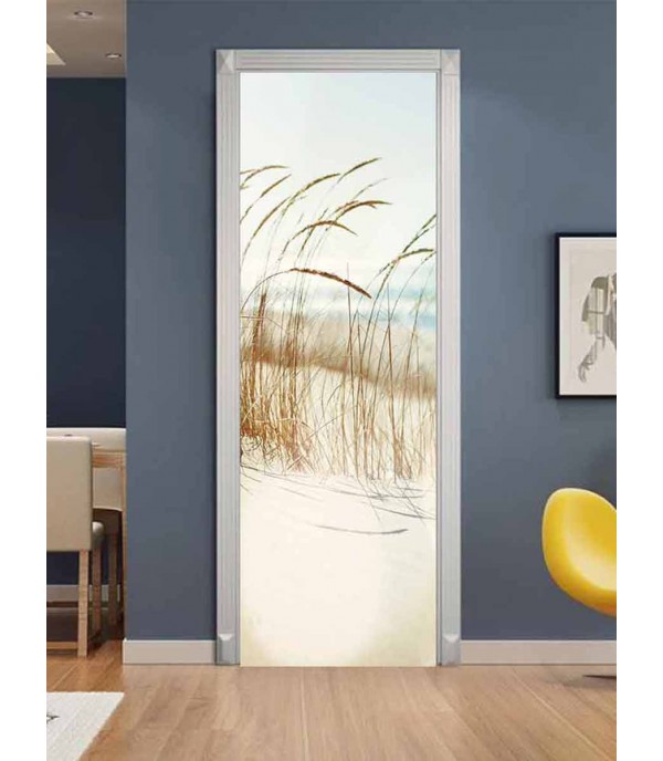 2Pcs Door Stickers Set Simple 3D Wheat Straw Pattern Self Adhesive Decals