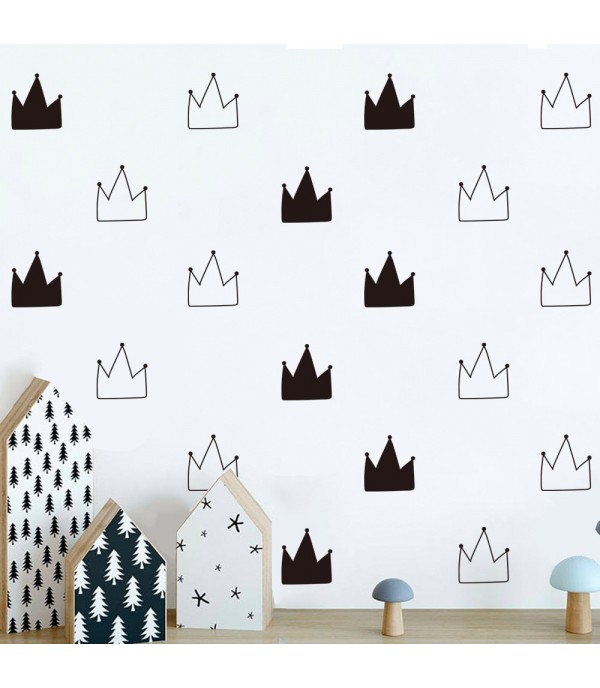 Children's Cartoon Bedside Bedroom Background Wall Black  White Crowns Wall Sticker