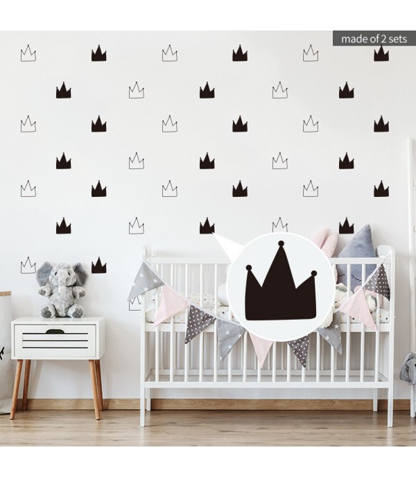 Children's Cartoon Bedside Bedroom Background Wall Black  White Crowns Wall Sticker