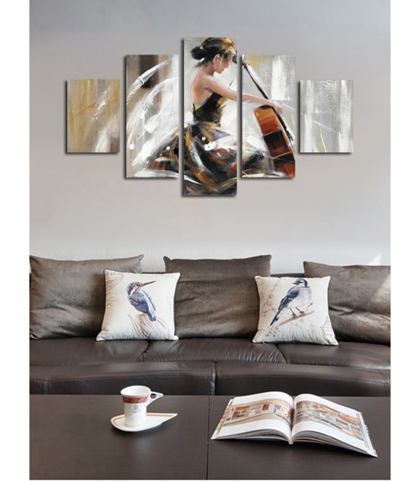 5 Pcs Wall Decorative Hanging Pictures Set Violoncello Girl Pattern Canvas Paintings
