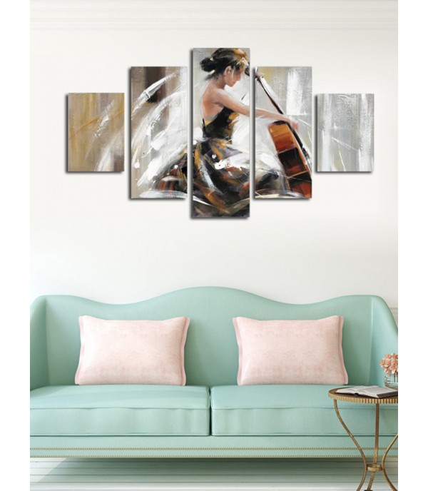5 Pcs Wall Decorative Hanging Pictures Set Violoncello Girl Pattern Canvas Paintings