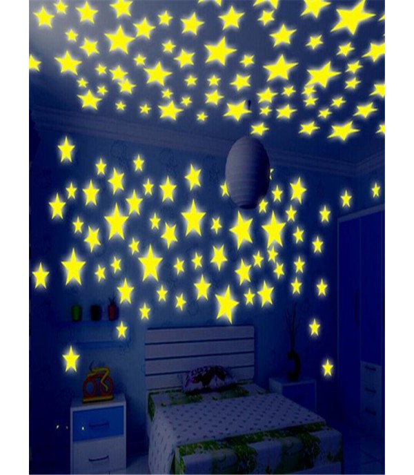 100 Pcs Home Decorative Stickers Luminous Five-Pointed Star Wall Stickers