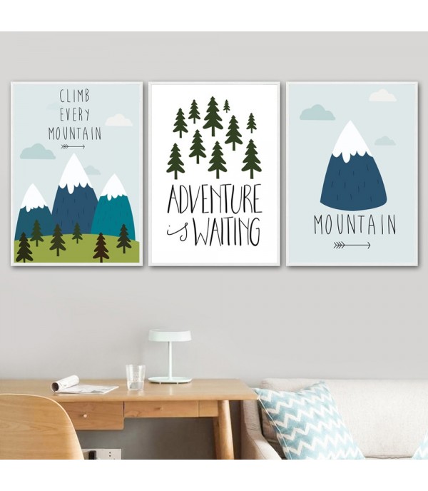 3Pcs Paintings Simple Abstract Forest Mountain Still Life Wall Decor