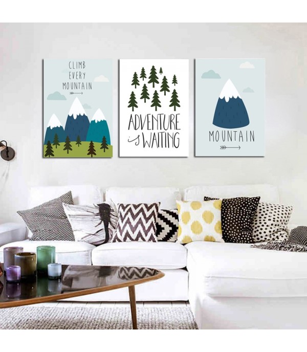 3Pcs Paintings Simple Abstract Forest Mountain Still Life Wall Decor