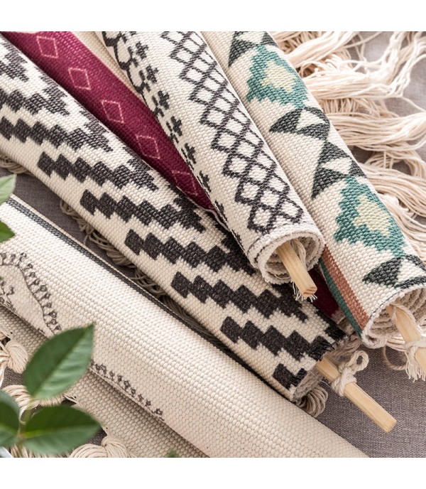 1Pc Home Floor Mat Bohemia Style Tassel Design Durable Tapestry