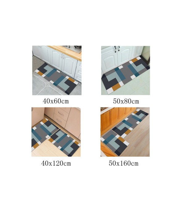 Kitchen Floor Carpet Super Soft Fashion Color Blocks Anti-Slip Rectangle Floor Mat