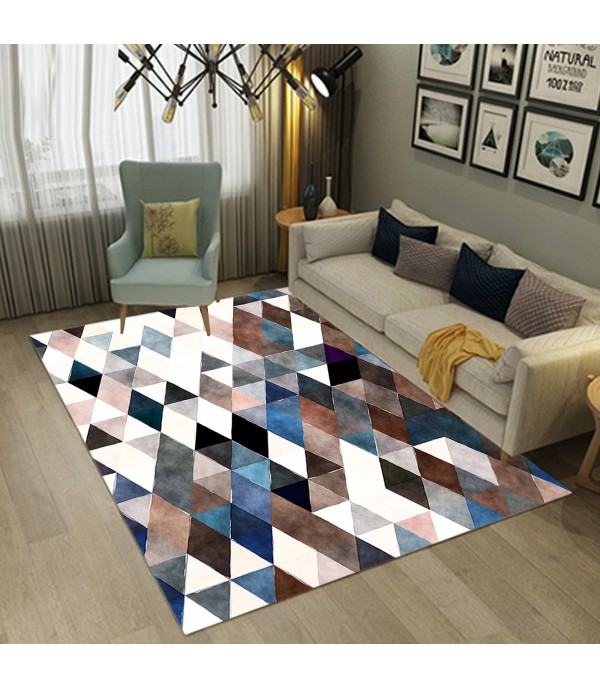 Bedroom Floor Rug Modern Classic Triangles Printed Anti-Skidding Rug