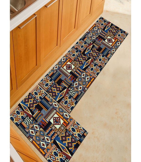 1Pc Kicthen Floor Mat Colorful Geometric Pattern Washable Anti-slip Mat