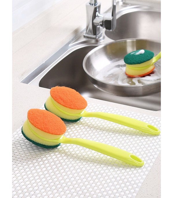 Long Handle Sponge Brush Kitchen Utensil Pan Pot Plates Scouring Pad