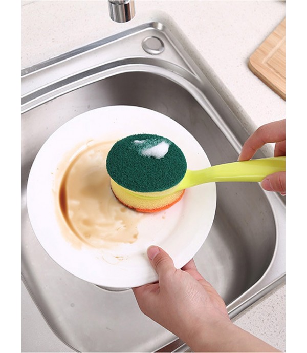 Long Handle Sponge Brush Kitchen Utensil Pan Pot Plates Scouring Pad