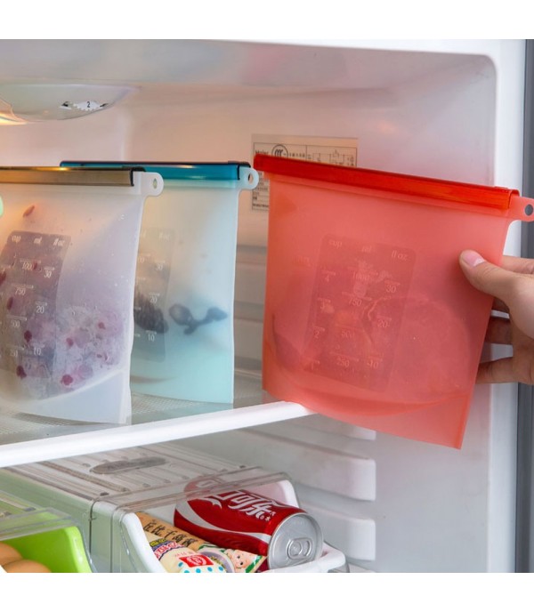 1Pc Home Food Storage Bag Solid Color Silicone Refrigerator Storage Bag